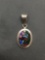 Mexican Made Oval 25x20mm Sterling Silver Pendant w/ Foil Resin Cabochon Center