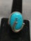 Large Oval 25x18mm Turquoise Cabochon Center w/ Crossover Detail Handmade Sterling Silver Old Pawn