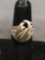 Filigree Detailed Swan Motif 17mm Wide Tapered Sterling Silver Signed Designer Ring Band