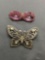 Lot of Two Silver-Tone Fashion Brooches, One Avon Designer Butterfly & One Twin Oval Faceted Pink