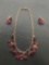 Lot of Two Matched Set Pink Rhinestone Featured Gold-Tone Fashion Jewelry, One 16in Long Necklace &