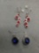 Lot of Two Faux Gemstone Accented Silver-Tone Pairs of Fashion Earrings