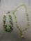 Lot of Two Green Tone Resin Beaded Fashion Necklaces, One 16in Long & 30in Long