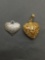 Lot of Two Filigree Detailed Gold & Silver-Tone Fashion Heart Pendants
