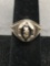Dated 1976 Signed Designer Sterling Silver Class Ring 13mm Wide Tapered w/ Glass Gem Cabochon Center