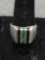 Alternating Onyx & Malachite Triple Inlay Center 15mm Wide Tapered Mexican Made Solid Sterling