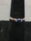 Round 4mm Lapis Cabochon Center Sterling Silver Ring Band