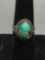 Rope Frame Detail Oval 13x10mm Turquoise Cabochon Center Split Shank Sterling Silver Ring Band