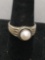 Rope Frame Detail Round 7mm White Pearl Center Sterling Silver Ring Band
