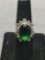 New! Gorgeous Detailed Faceted Emerald Green Quartz Sterling Silver Ring Band-Size 7