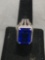New! Large Faceted Blue Tanzanite CZ Accented Sterling Silver Ring Band-Size 8