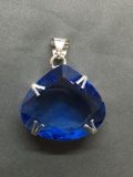 New! Gorgeous Trillion Faceted Swiss Blue Topaz 1.5in Sterling Silver Pendant