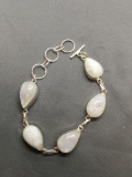 New! Gorgeous Larger Moonstone Gemstone 7-8in Long Sterling Silver Toggle Bracelet