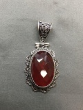 New! Gorgeous Faceted AAA Quality Oval Garnet Detailed Handmade 2.5in Sterling Silver Pendant
