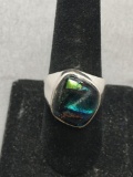 New! Unique Dichroic Glass Unisex Sterling Silver Ring Band-Size
