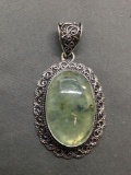New! Gorgeous Large Detailed Prehnite 2 1/8in Sterling Silver Pendant