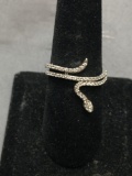 New! Awesome Snake Design Round CZ Accented Sterling Silver Ring Band-Size 8
