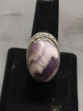 New! Gorgeous Large Detailed Purple Sage Amethyst Sterling Silver Ring Band-Size 8