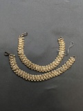 Lot of Two Matched Detailed 10mm Wide 7in Long Silver-Tone Bracelets