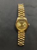 Rolex Branded Round 35mm Oyster Perpetual Day Date Gold-Tone Watch w/ Bracelet