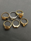 Lot of Six Gold & Silver-Tone Sterling Silver or Alloy Ring Bands - Missing Gemstones
