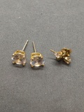 Lot of Two Gold-Tone Round Faceted CZ Accented Pairs of Fashion Stud Earrings, One w/ 8mm Rounds &