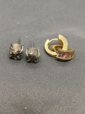 Lot of Two Pairs of Fashion Earrings, One Pair Silver-Tone w/ Druzy Centers & One Pair Gold-Tone