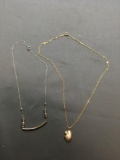 Lot of Two Fashion Necklaces, One Silver-Tone 16in Long w/ Contour Pendant Slide & One w/ Faux Pearl