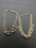 Lot of Two Faux Pearl Featured Jewelry, One 20in Long Necklace w/ Color Bead Accents & One 18in Long