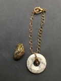 Lot of Two Gemstone Accented Fashion Jewelry, One 7in Long Bracelet w/ Round Jasper Gemstone Charm &