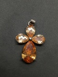Four Various Size Pear Faceted Amber Colored Topaz Featured 32mm Tall 20mm Wide Sterling Silver
