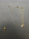 Lot of Three Gold-Tone Fashion Chains, One Plain, One w/ Cross Pendant & One w/ a Rabbit Pendant