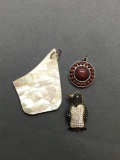 Lot of Three Various Style Fashion Pendants, One Mother of Pearl, One Jasper & One Rhinestone