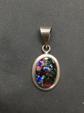 Mexican Made Oval 25x20mm Sterling Silver Pendant w/ Foil Resin Cabochon Center