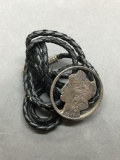 Stamped 1889 Liberty Coin Sterling Silver Bolo w/ Braided Leather Cord