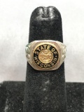 State of Wisconsin Themed 12mm Wide Tapered Sterling Silver Signet Ring Band