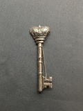 Crown Skeleton Key Design 62mm Long 20mm Wide Embossed Sterling Silver Brooch