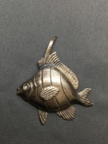 Angel Fish Themed 55mm Tall 45mm Wide Embossed Sterling Silver Brooch