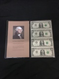 Uncut Sheet of 4 2003 United States $1 Washington Bill Currency Notes in Collectible Folder