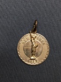 New York City Statue of Liberty Themed Round 19mm Diameter 14kt Gold Signed Designer Medallion