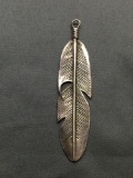 Old Pawn Native American Style Feather Themed 70mm Long 16mm Wide Detailed Sterling Silver Pendant