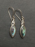 Boma Designer Marquise Shaped 15x6mm Abalone Center Pair of Sterling Silver Dangle Earrings