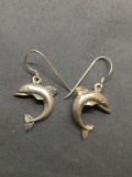 High Polished Jumping Dolphin Themed 21mm Tall 19mm Wide Pair of Sterling Silver Dangle Earrings