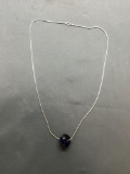 Snake Link 1mm Wide 20in Long Italian Made Sterling Silver Chain w/ Blue Murano Glass Round 15mm