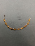 Ten Marquise Shaped 13x6mm Amber Gemstone Cabochon Featured 7in Long Sterling Silver Bracelet