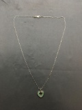 Round Faceted Emerald Gemstone Featured Sterling Silver Heart Pendant w/ 20in Long Chain
