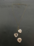 Three High Polished Heart Shaped Graduation Conch Shell Carved Three-Tier Drop Pendant 20in Long