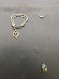 Lot of Two Silver-Tone Fashion Jewelry Items, One 8in Long Bracelet w/ Heart Charm & One 22in Long