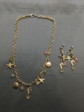 Lot of Two Matched Set Seahorse & Starfish Themed Gold-Tone Fashion Jewelry, One 18in Long Necklace