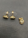 Lot of Two Matched Set Gold-Tone Painted Porcelain Featured Fashion Jewelry, One Pair of Earrings &